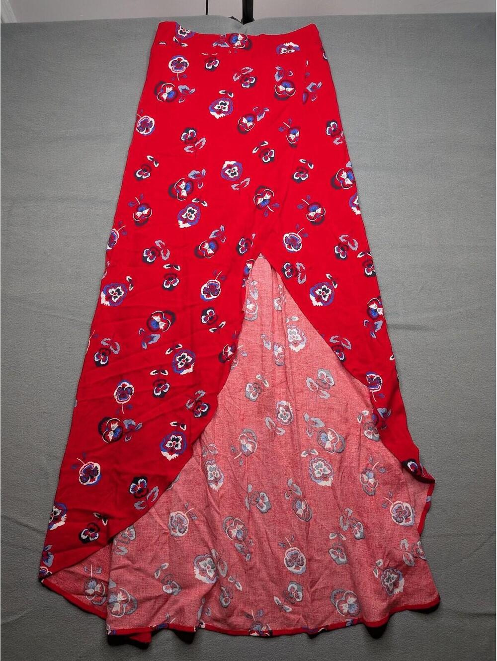 Express Skirt Womens XS Red Floral Maxi Elastic Waist Wrap Boho Casual Summer